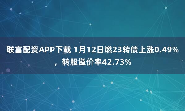 联富配资APP下载 1月12日燃23转债上涨0.49%，转股溢价率42.73%